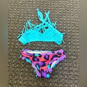 Submarine Girls Bikini Set Size 4 | Fringe Triangle Top & Printed Bottoms
